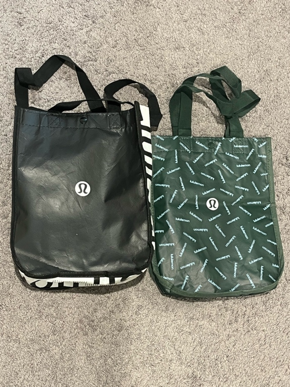 2 Lululemon Reusable Tote Bags - Black & Limited Edition Holiday